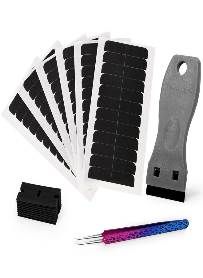 EHDIS Hair Extension Tape Tabs, 6 Sheets Double Sided Replacement Tape Adhesive Hair Extension Tapes with Glue Remover Scraper Tool and Tweezers - Image 1